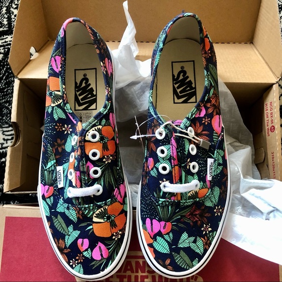 Vans Authentic Multi Tropic & True White Skate Shoe Navy Floral tropical - Picture 7 of 11